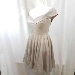 Lulus Sweet Dreamer Off the Shoulder Metallic Skater Dress M